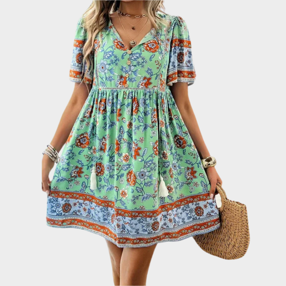 Vestido Bohemio Aireoso con Patrón y Bordado