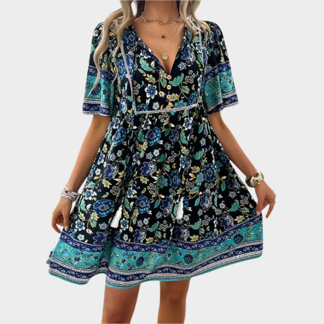 Vestido Bohemio Aireoso con Patrón y Bordado