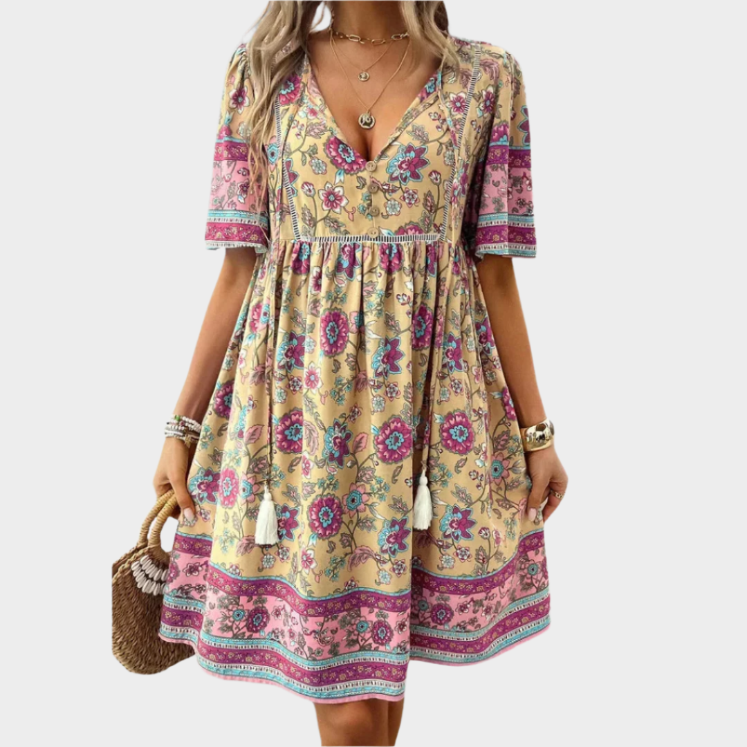 Vestido Bohemio Aireoso con Patrón y Bordado