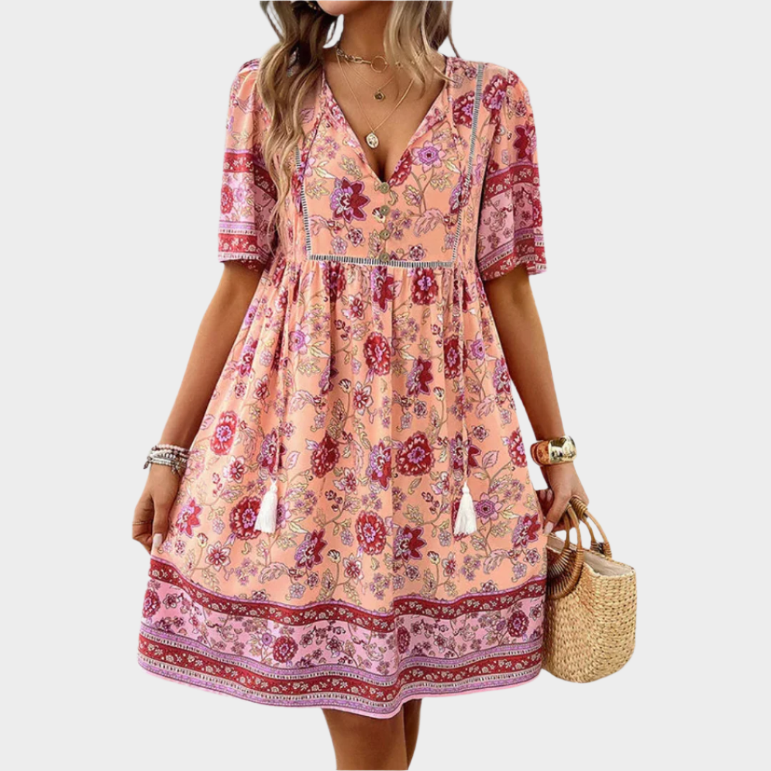 Vestido Bohemio Aireoso con Patrón y Bordado