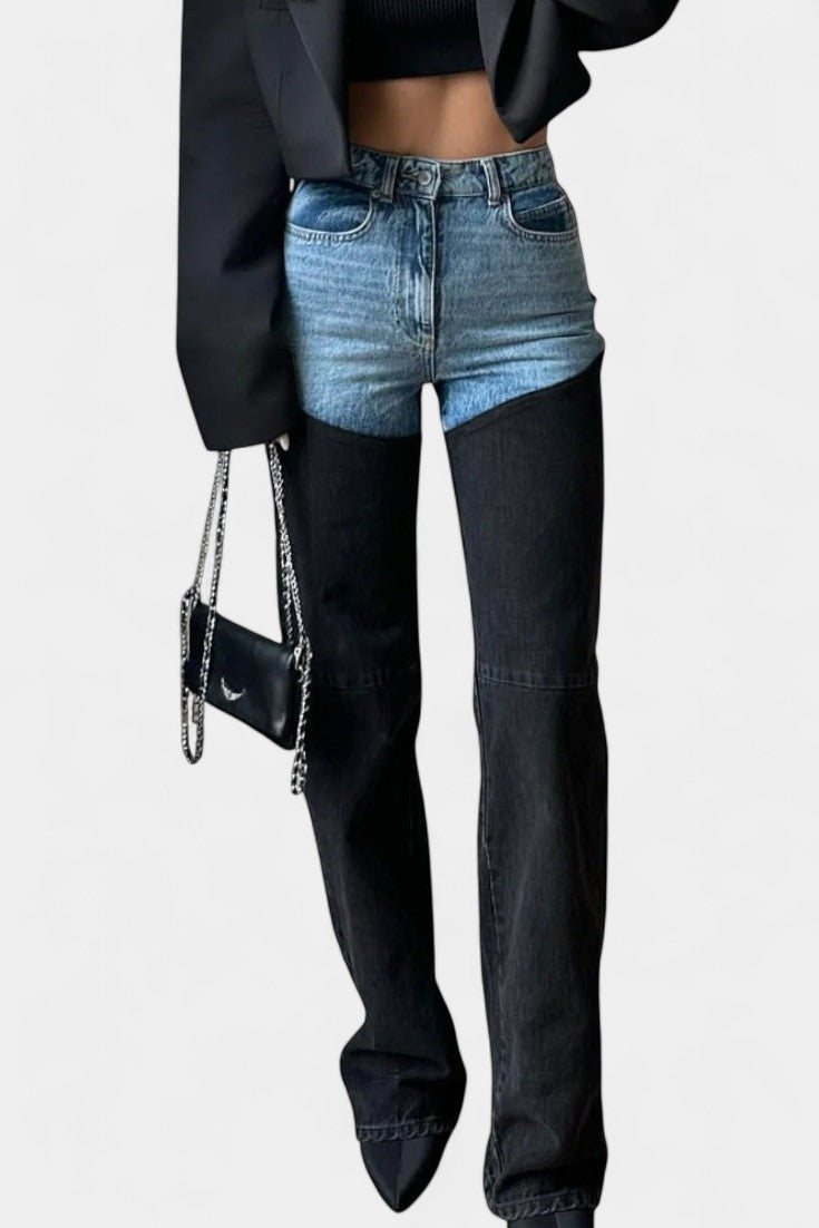 Mijie | Jeans de tiro alto con patchwork y pierna recta