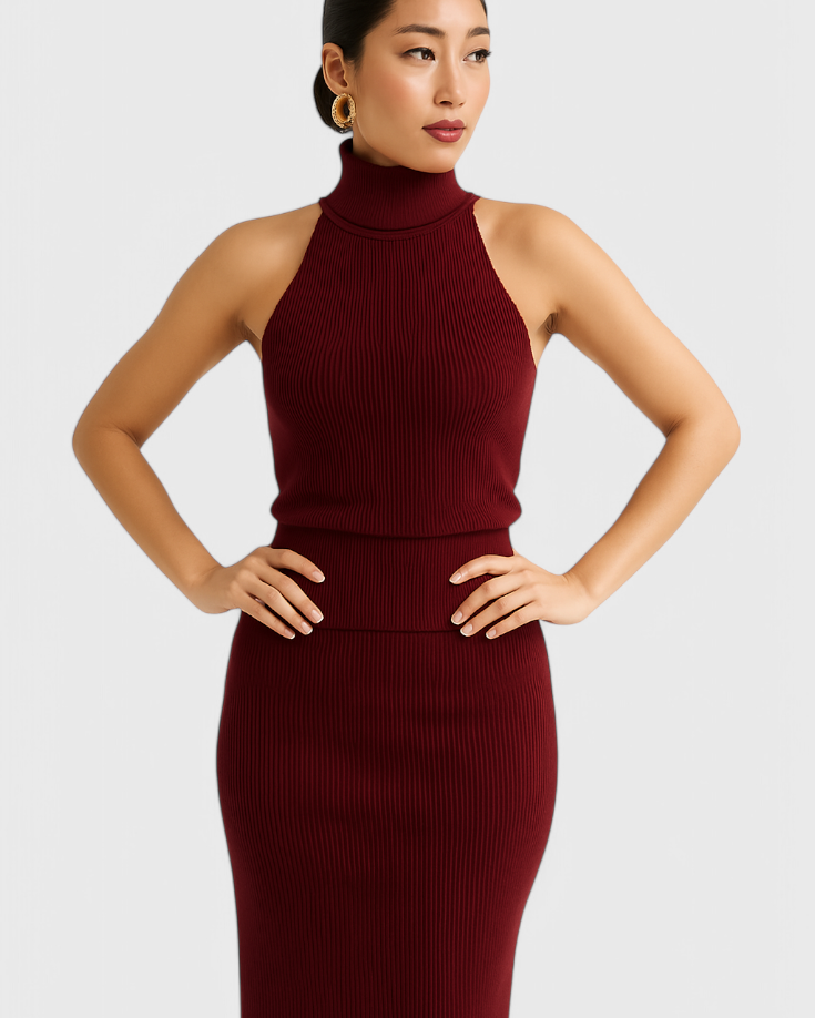 Rhea Vestido Midi de Canalé Sin Espalda