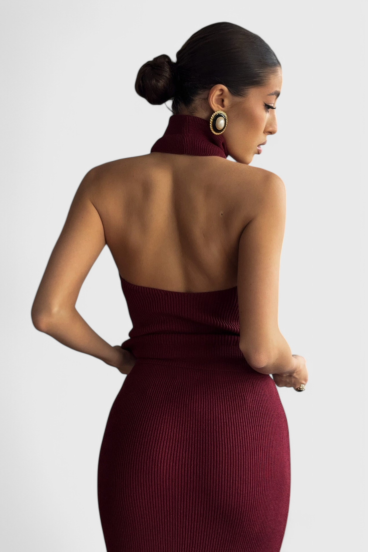 Rhea Vestido Midi de Canalé Sin Espalda