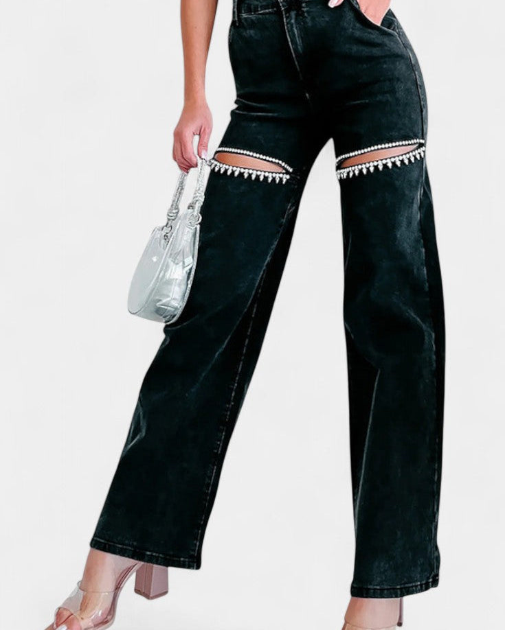 Evian | Jeans Ripped Straight-Leg con Rhinestones