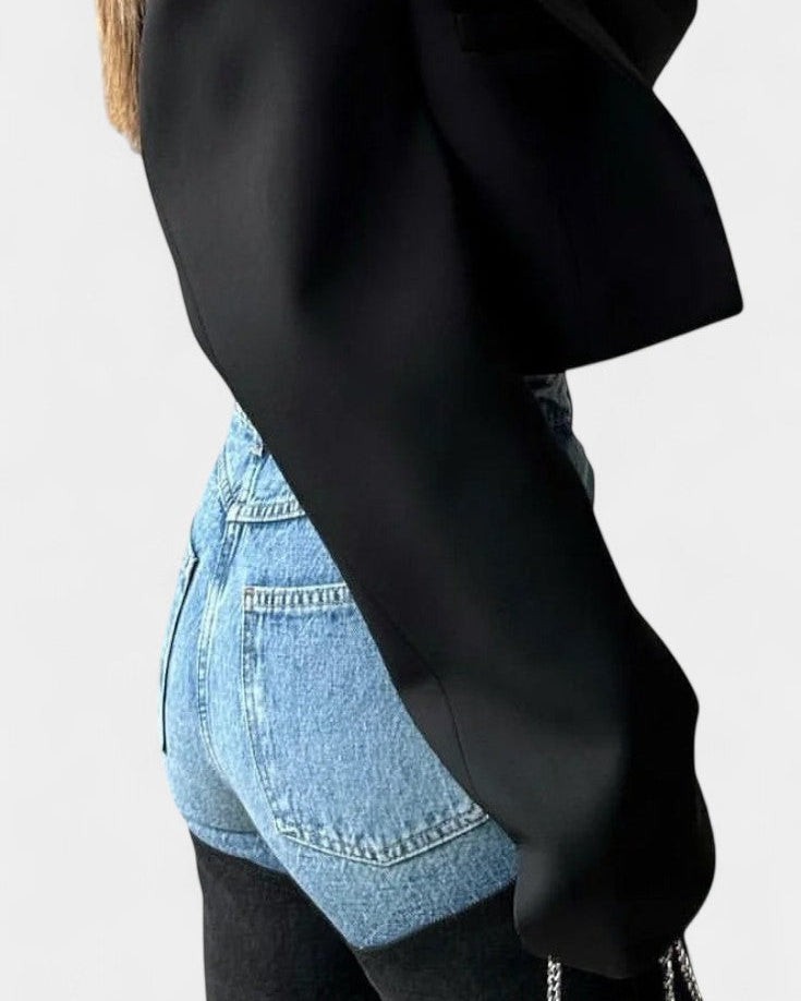 Mijie | Jeans de tiro alto con patchwork y pierna recta