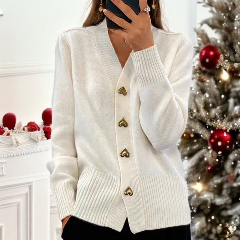 Birgit - Cárdigan elegante con botones en forma de corazón