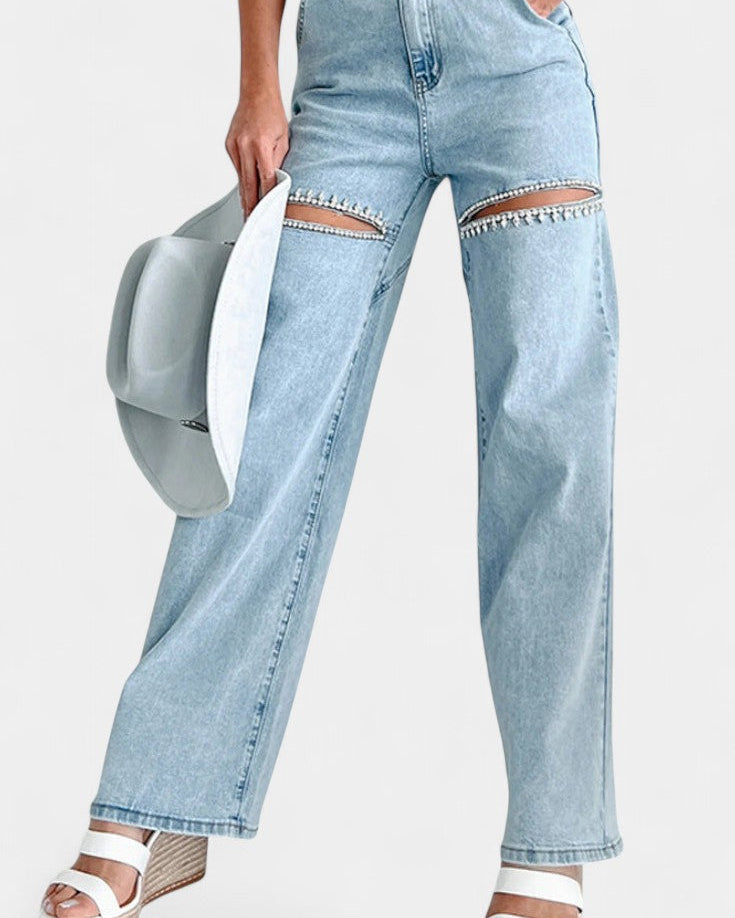 Evian | Jeans Ripped Straight-Leg con Rhinestones