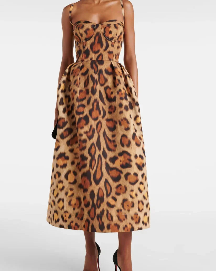 Tiana Vestido Midi Bustier Leopardo