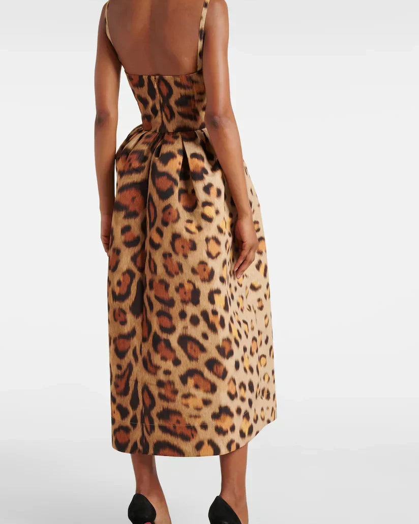 Tiana Vestido Midi Bustier Leopardo