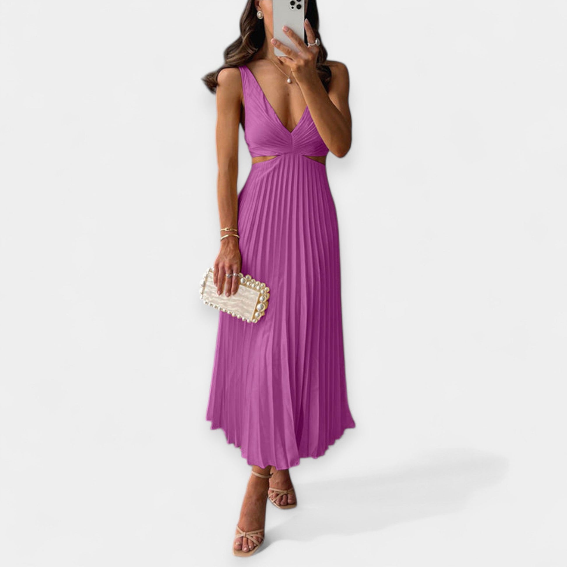 Vestido Maxi con Diseño Plisado