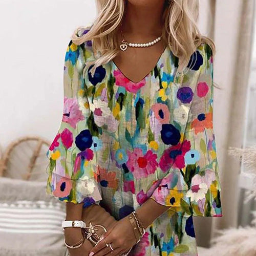Vestido Mini de Cuello en V con Estampado Floral Romántico