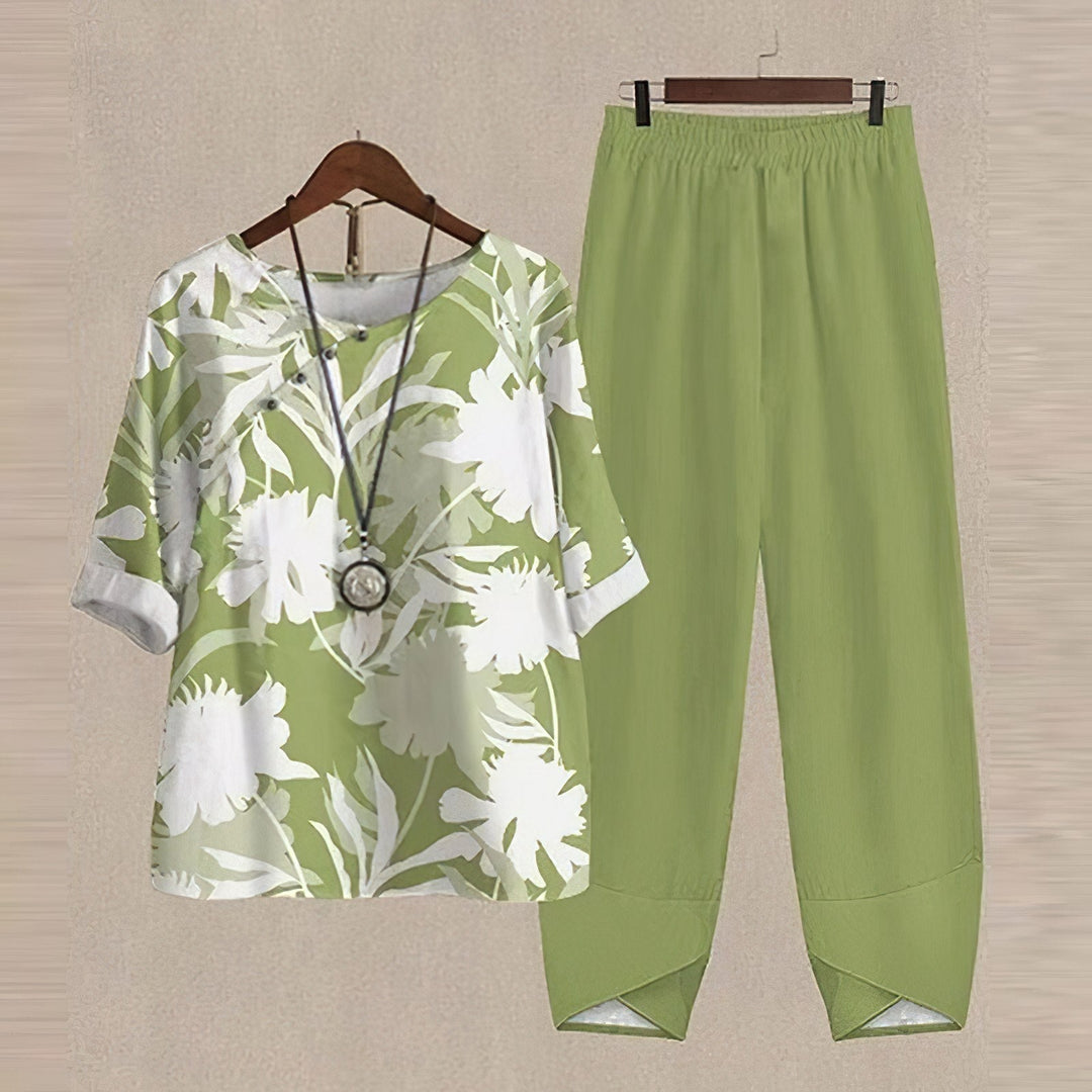 Elanira | Conjunto informal para mujer con blusa holgada y pantalones ajustados | Suave
