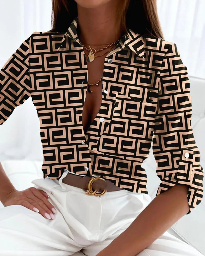 FAZAIDE - BLUSA MODERNA CON IMPRESIÓN ARTÍSTICA
