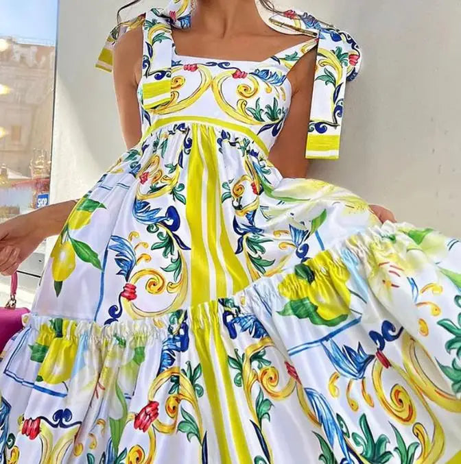 SENEDRINA - VESTIDO MAXI CON LACITOS DE FLORES
