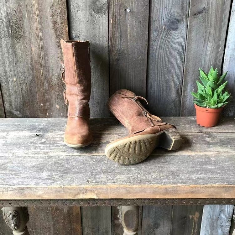 Natalia™ | Botas altas de mujer marrones con cremallera