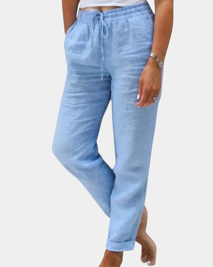 Violeta Pantalones de Lino Mezclado Ajuste Relajado