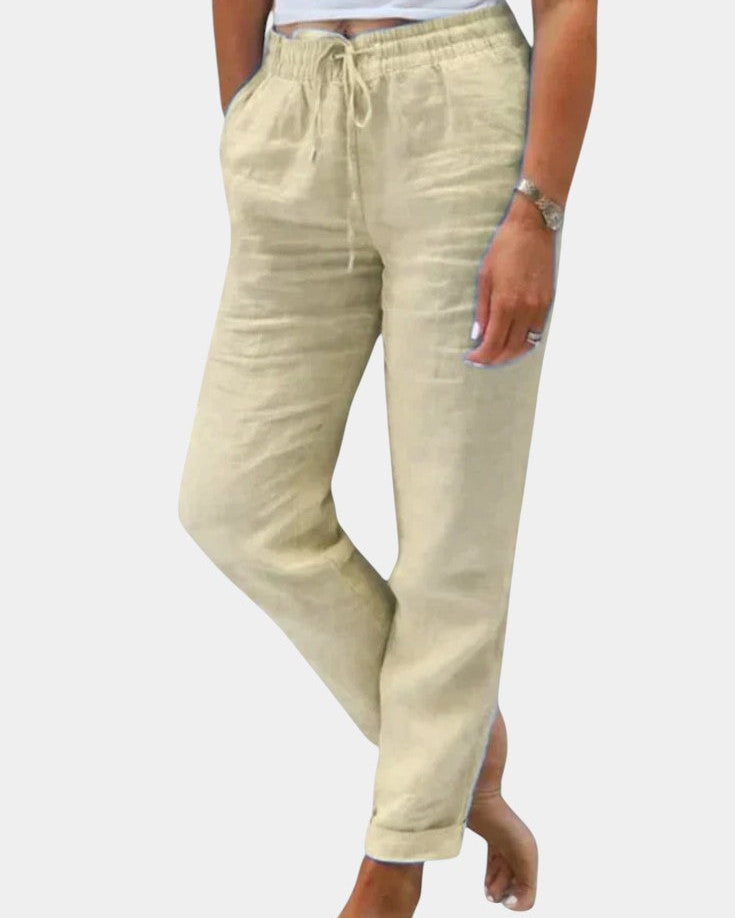 Violeta Pantalones de Lino Mezclado Ajuste Relajado