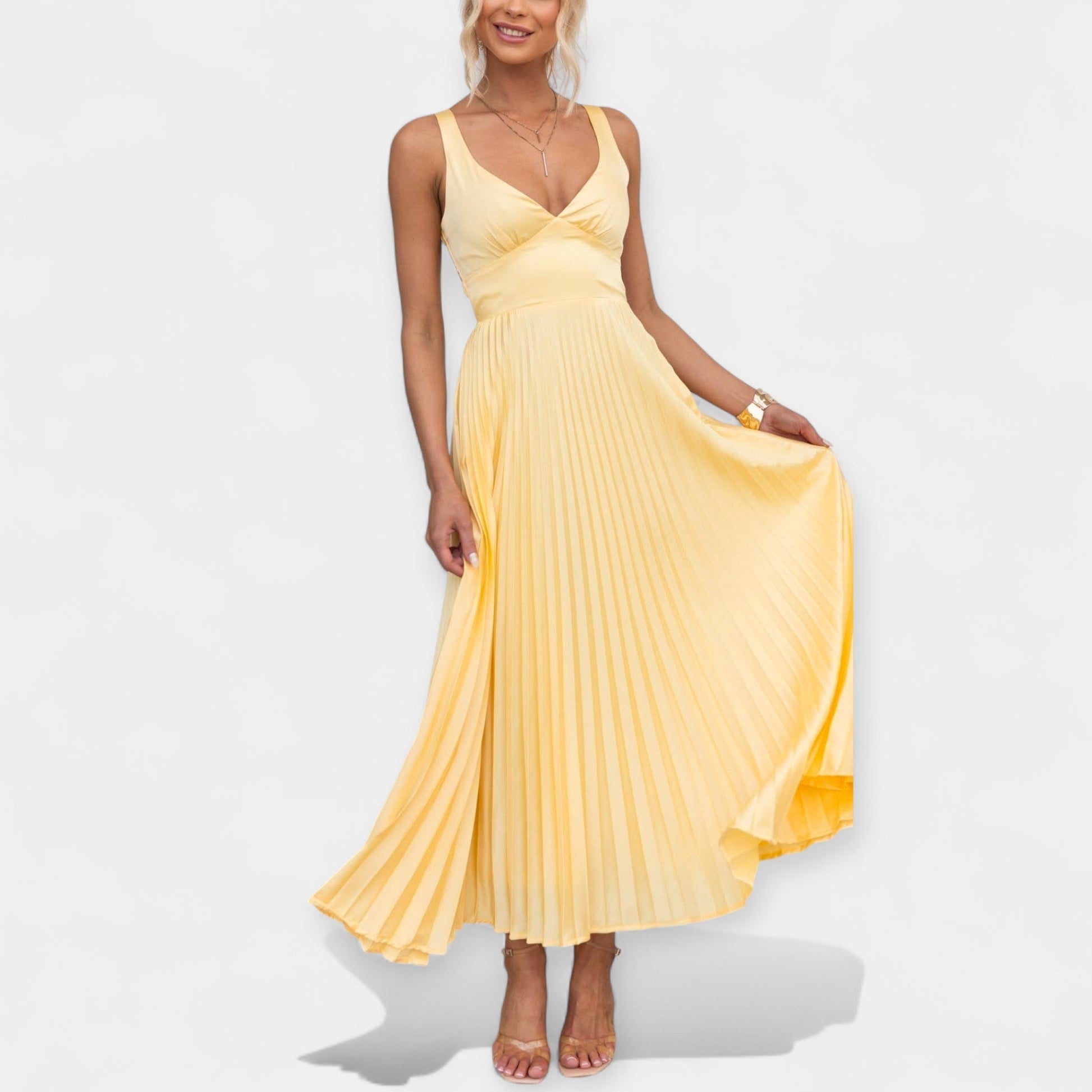 Vestido Maxi Plisado Amarillo