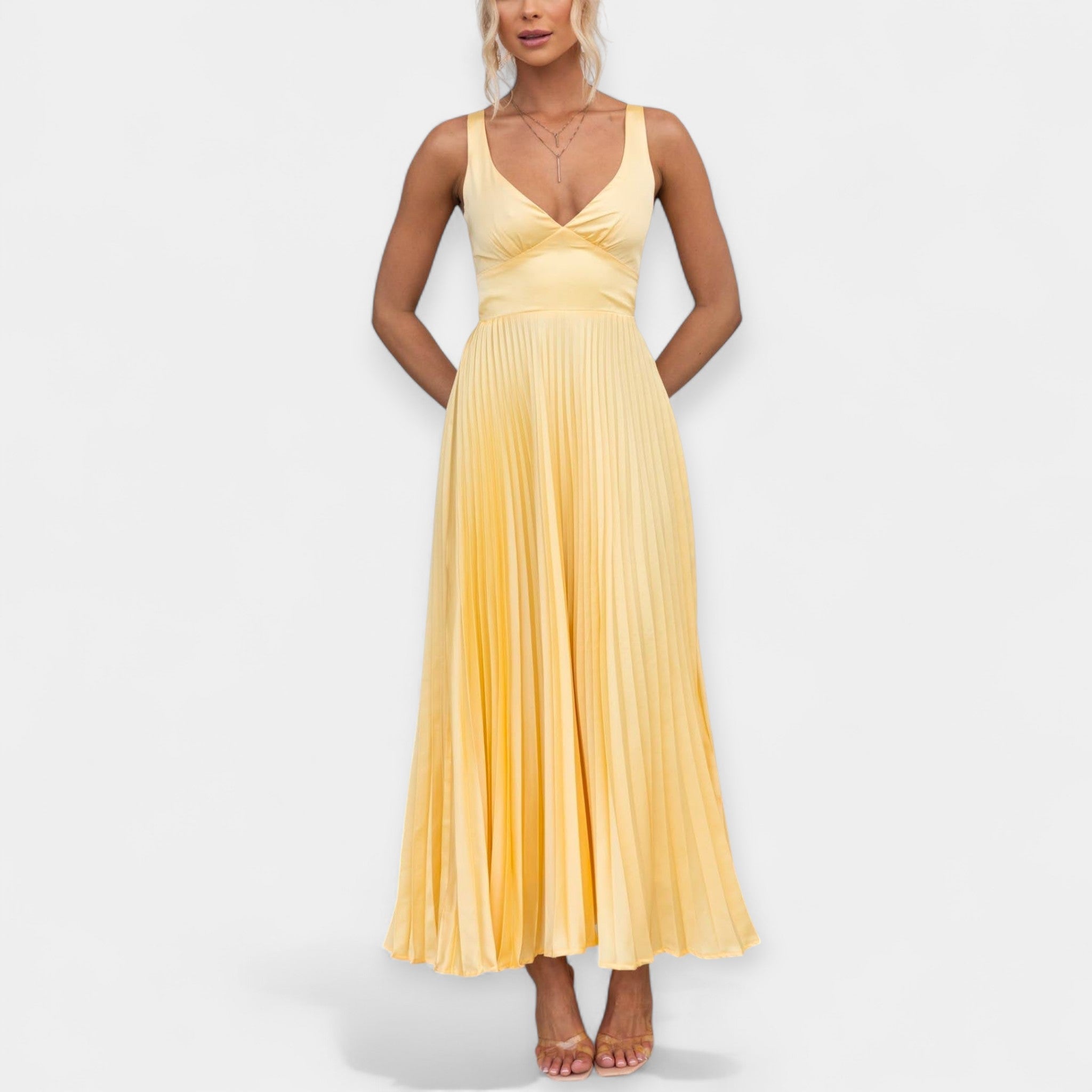 Vestido Maxi Plisado Amarillo