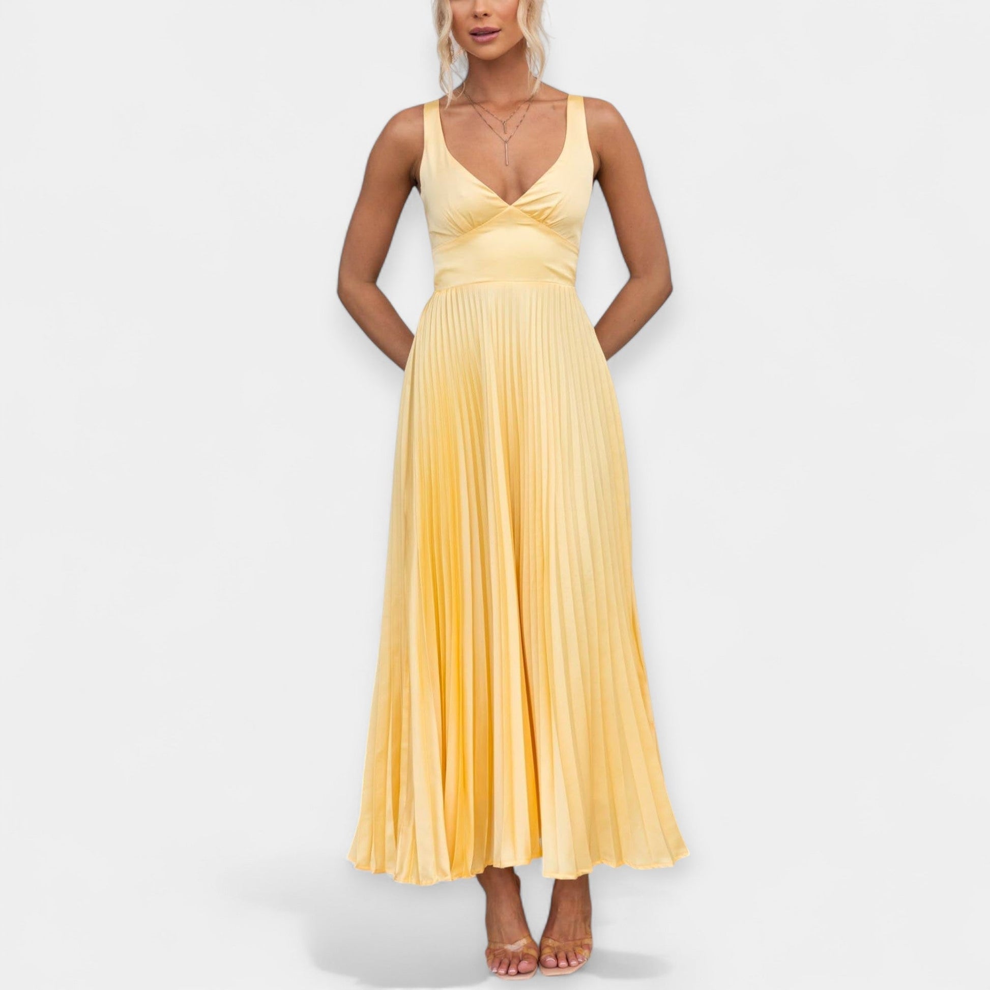 Vestido Maxi Plisado Amarillo