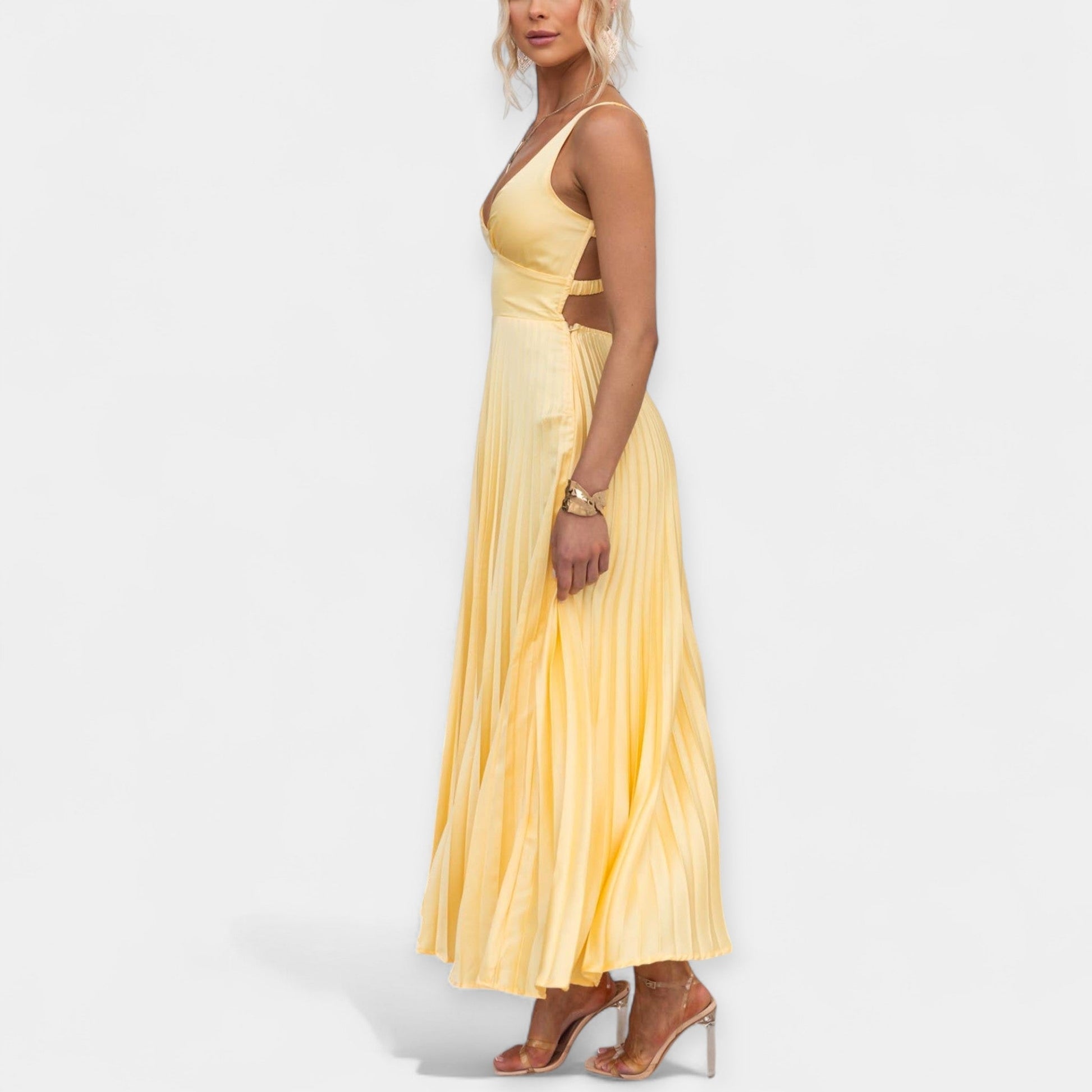 Vestido Maxi Plisado Amarillo