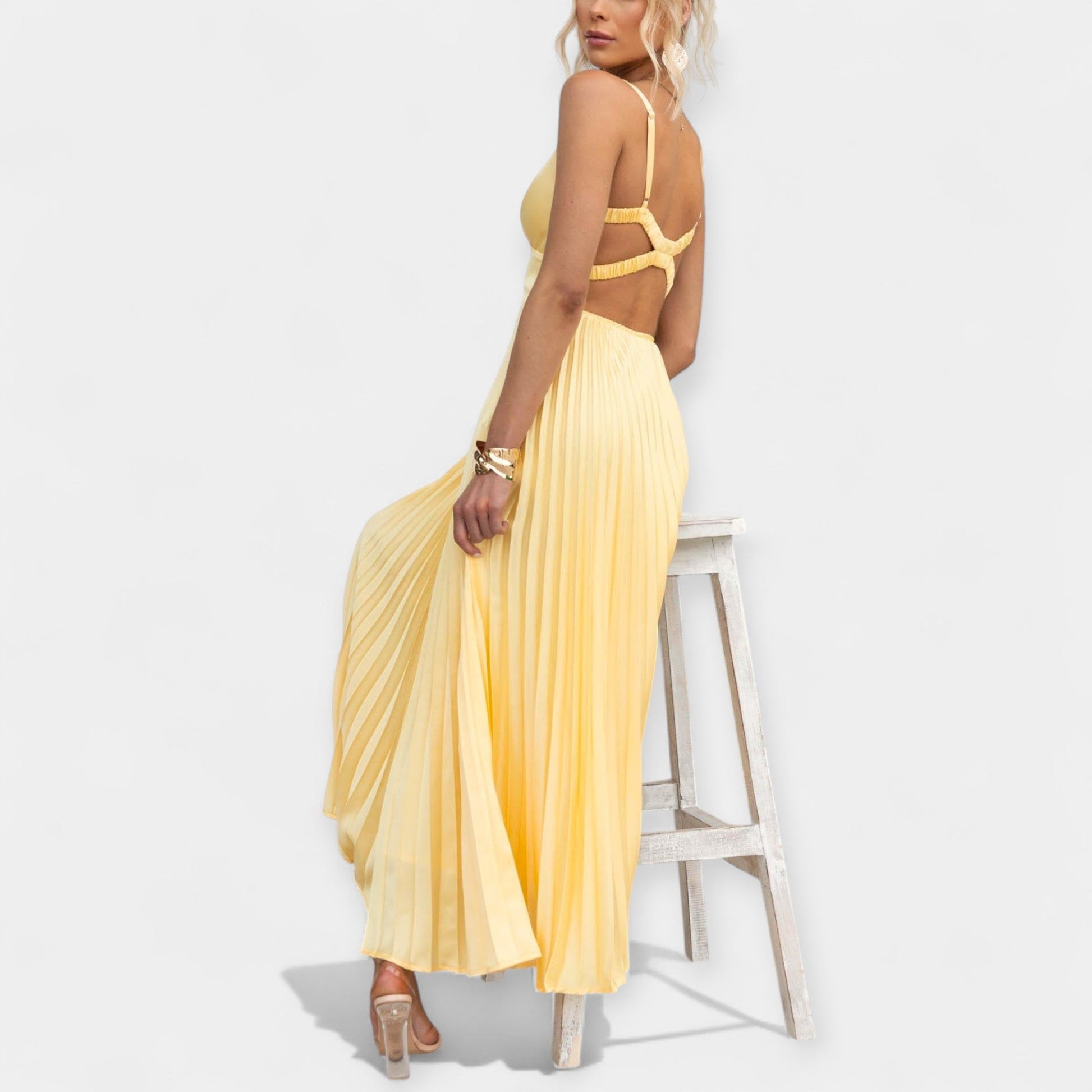 Vestido Maxi Plisado Amarillo