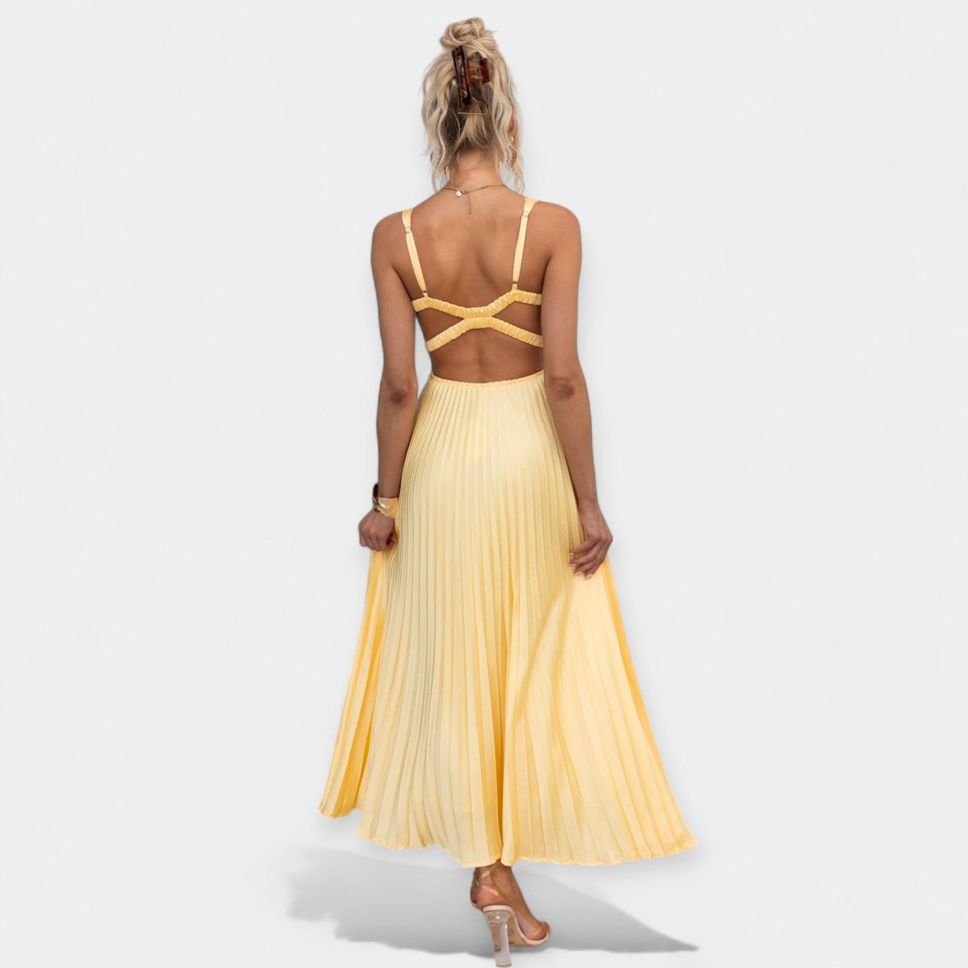 Vestido Maxi Plisado Amarillo