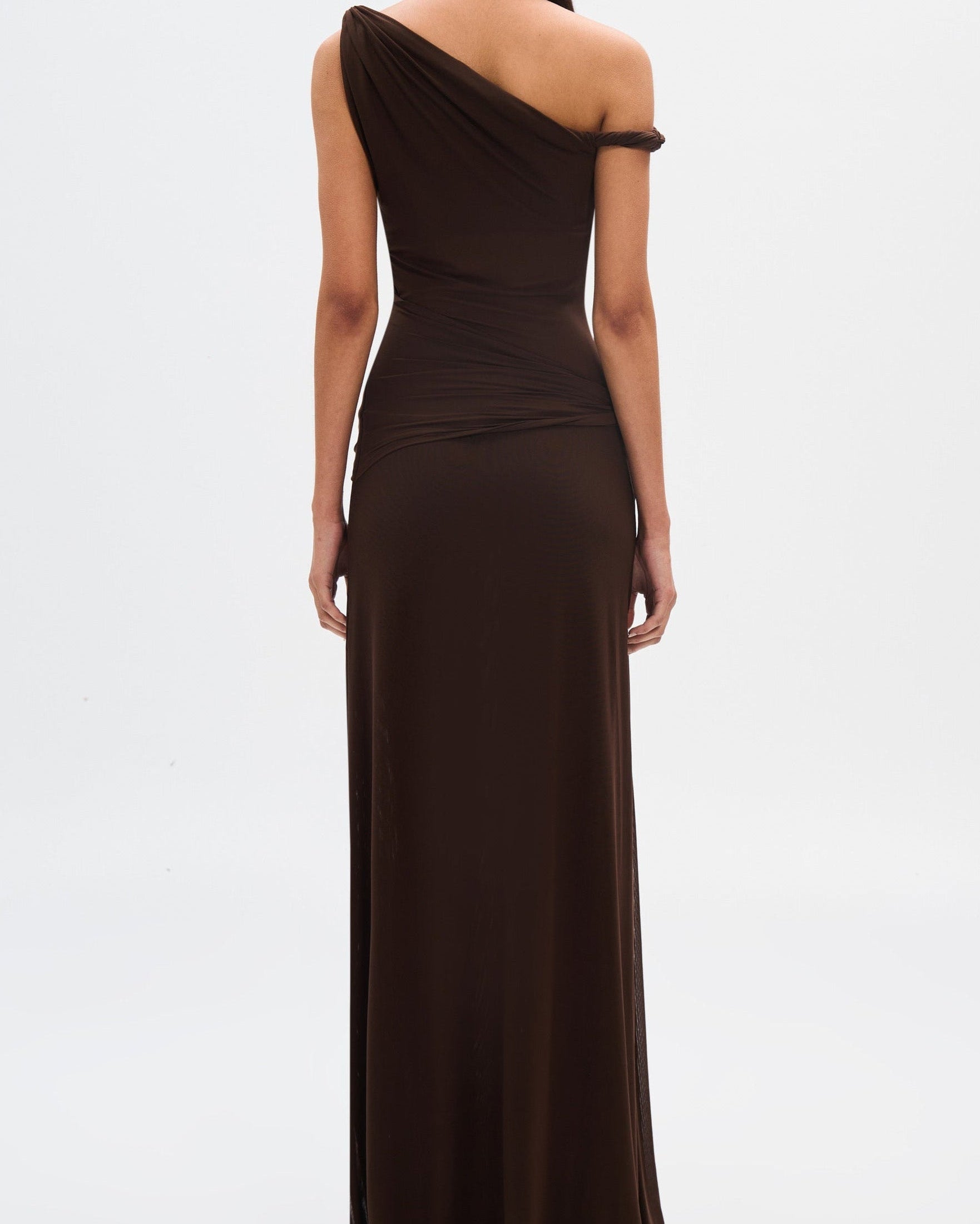 Eranda Vestido Maxi de Malla Drapada Off-Shoulder