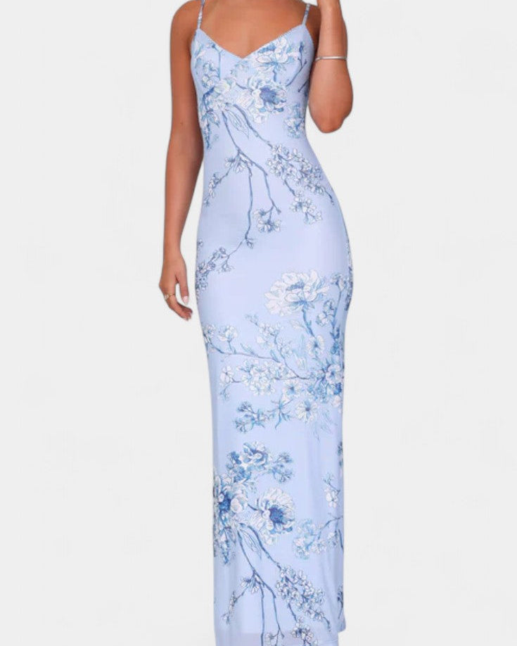 Iris Vestido de Encaje Floral Azul