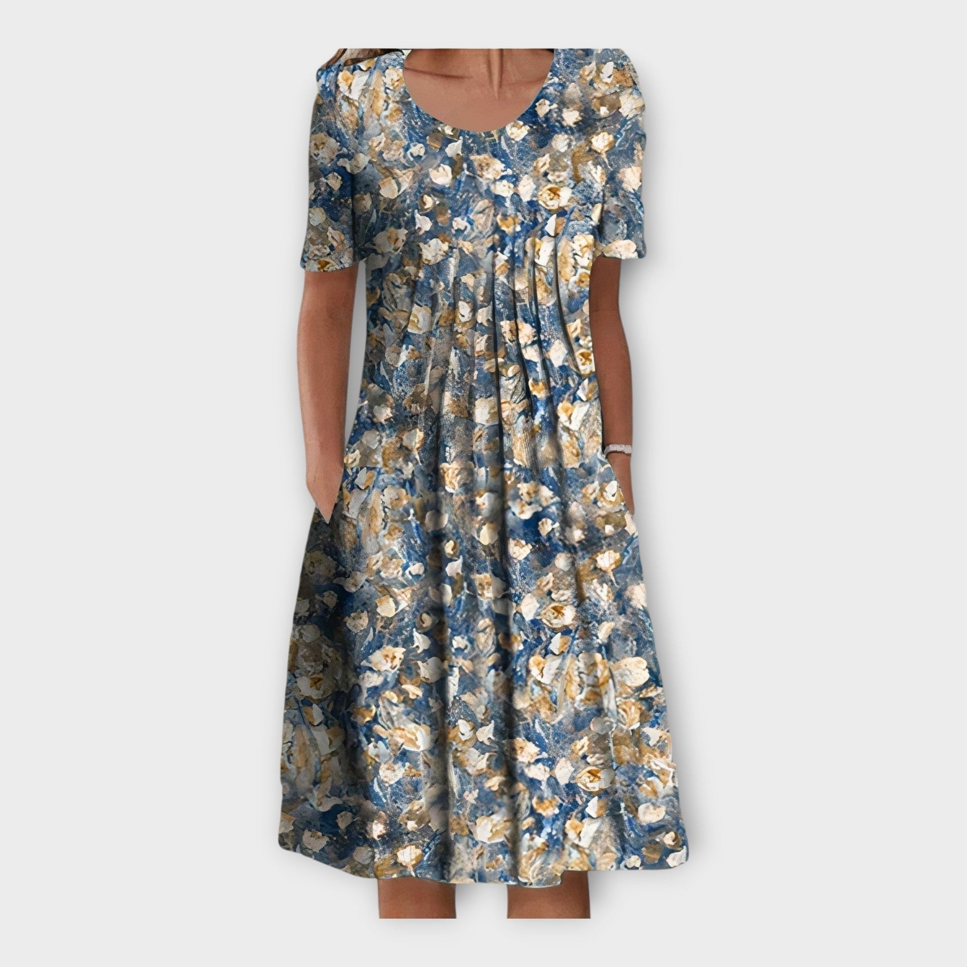 Vestido con Patrón Floral y Mangas Cortas