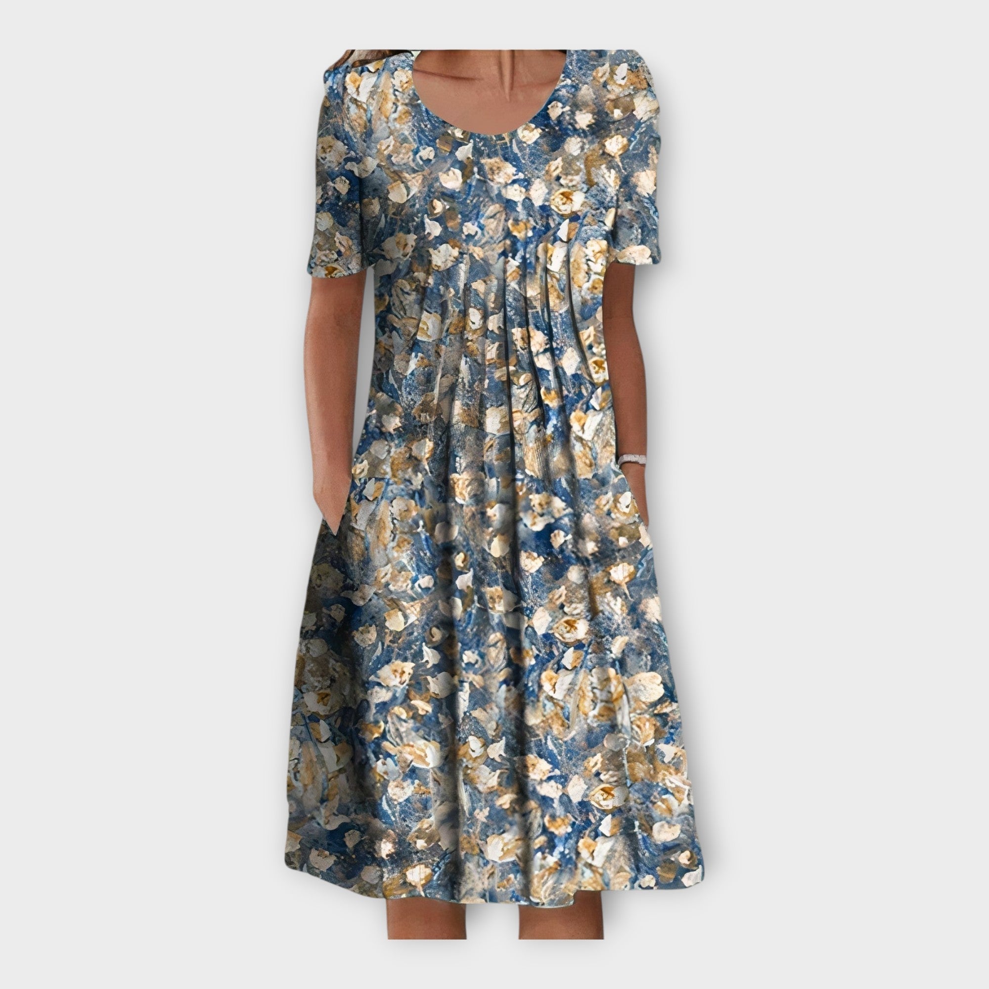 Vestido con Patrón Floral y Mangas Cortas