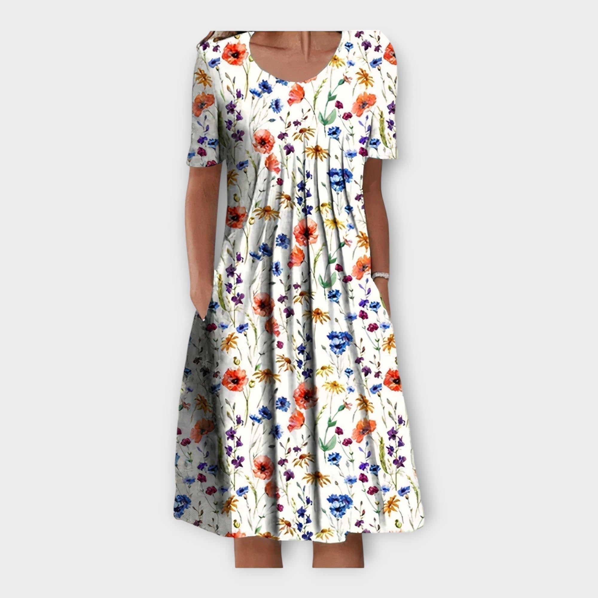 Vestido con Patrón Floral y Mangas Cortas