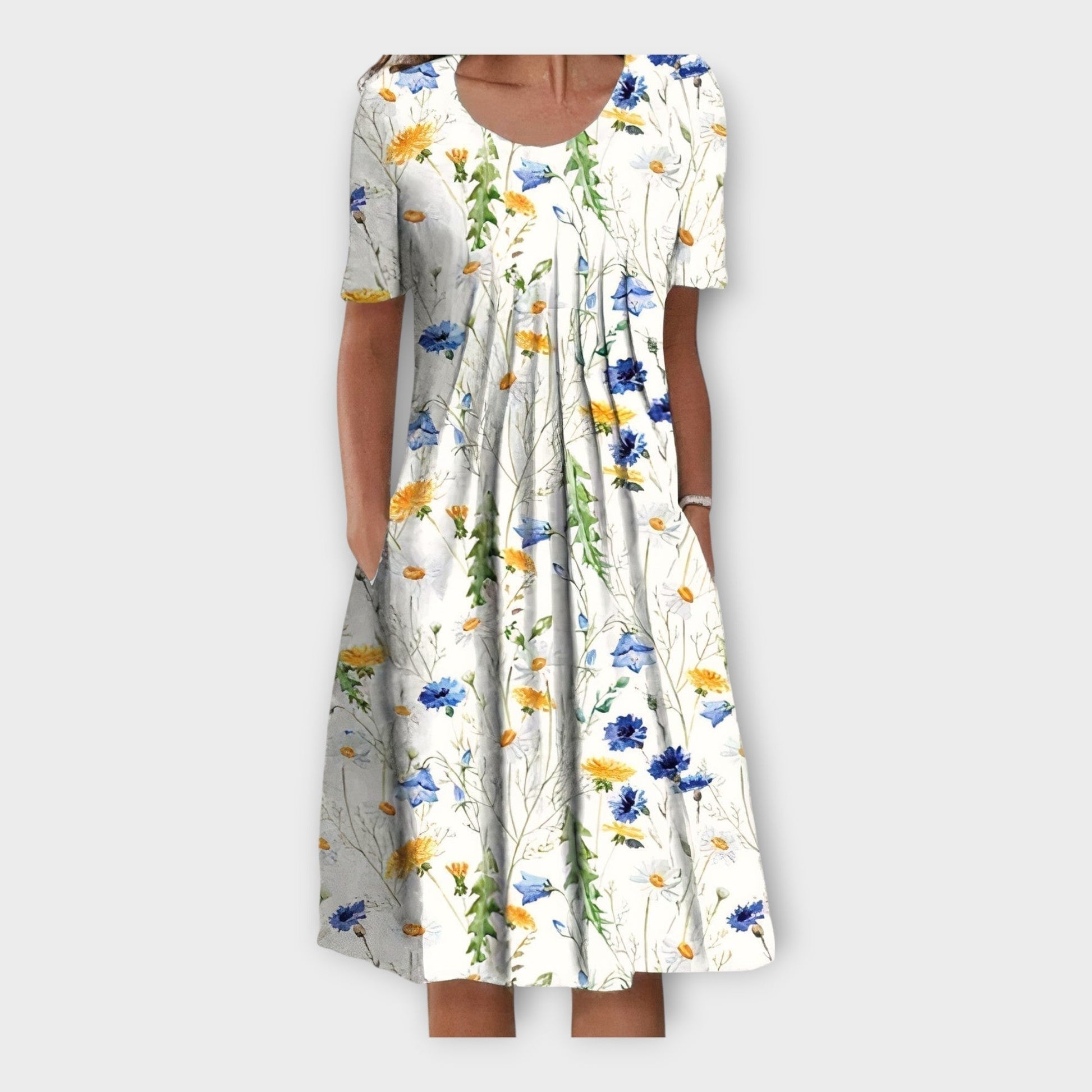 Vestido con Patrón Floral y Mangas Cortas