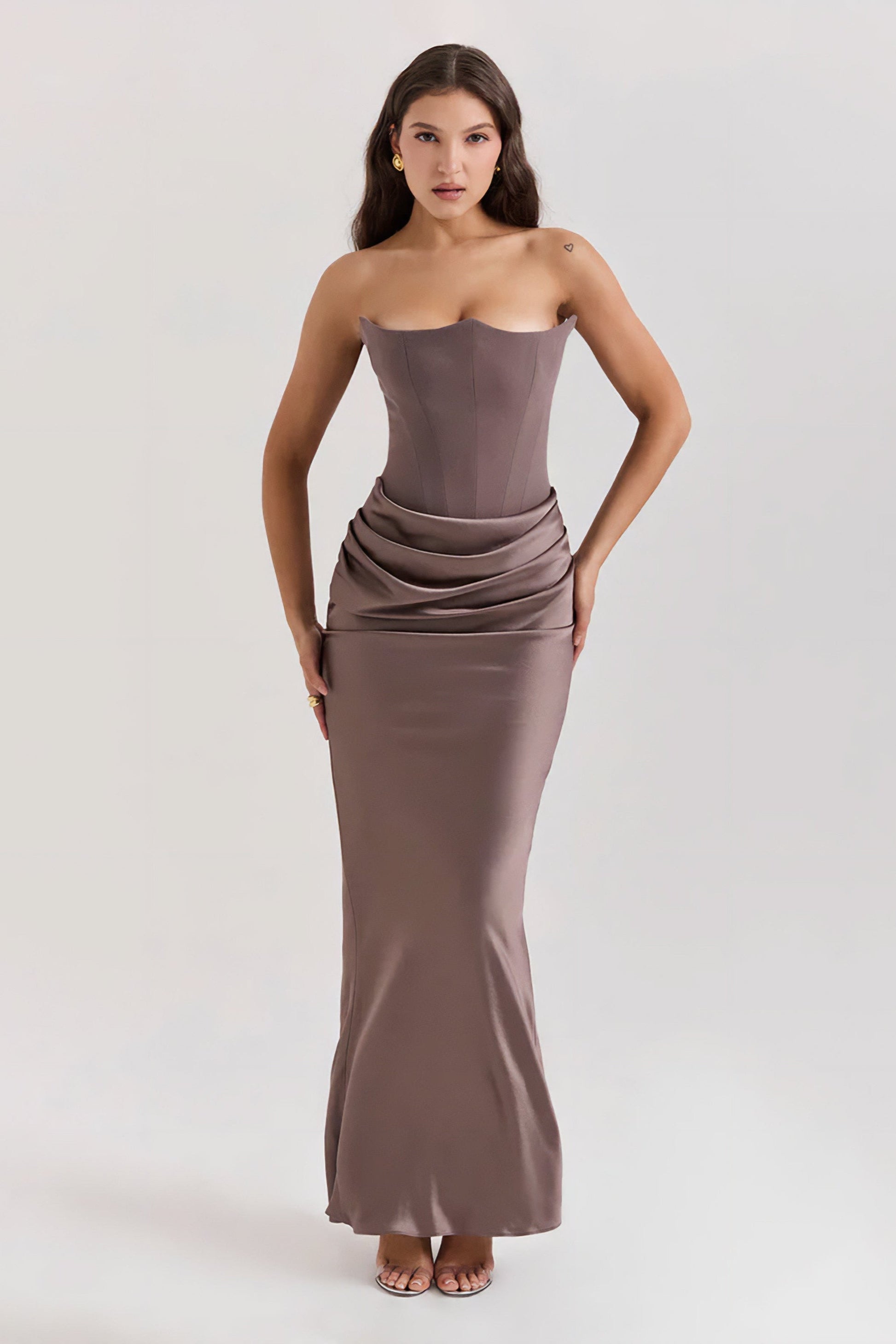 Emily Vestido Maxi Drapado Sin Tirantes