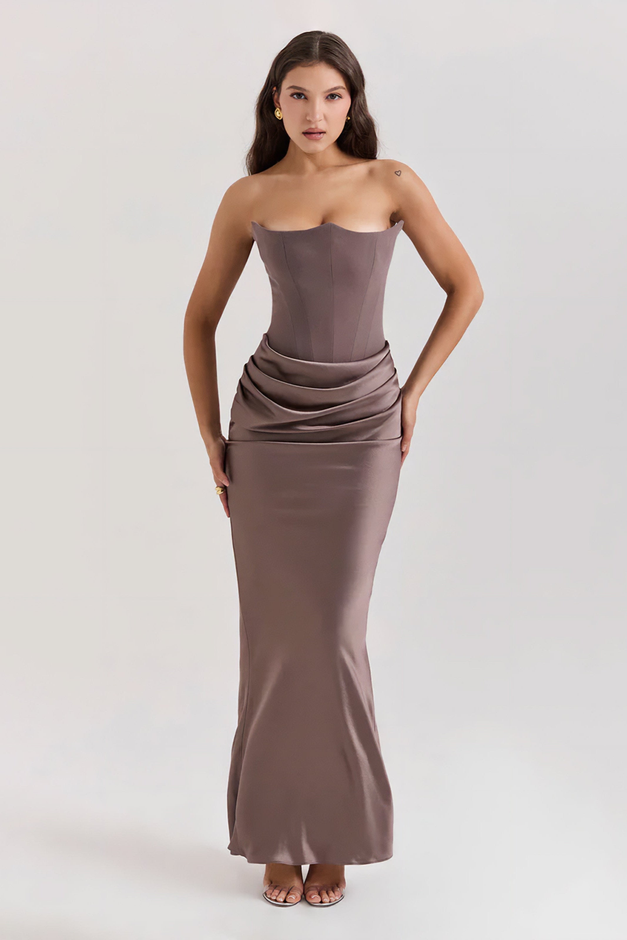 Emily Vestido Maxi Drapado Sin Tirantes