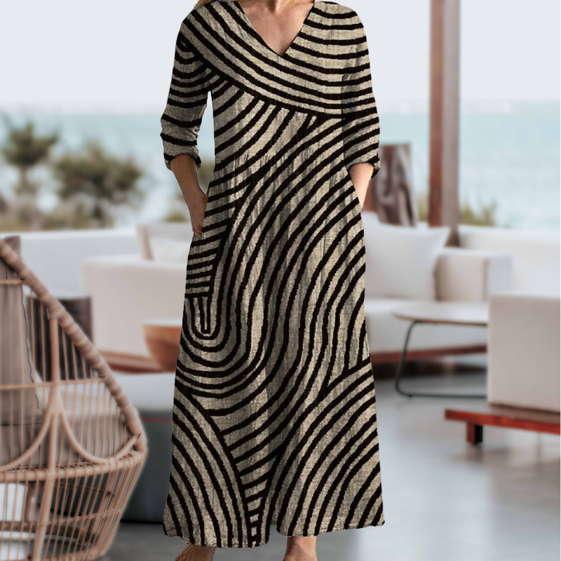 Elisa | Vestido de Patrón Rayado con Escote en V