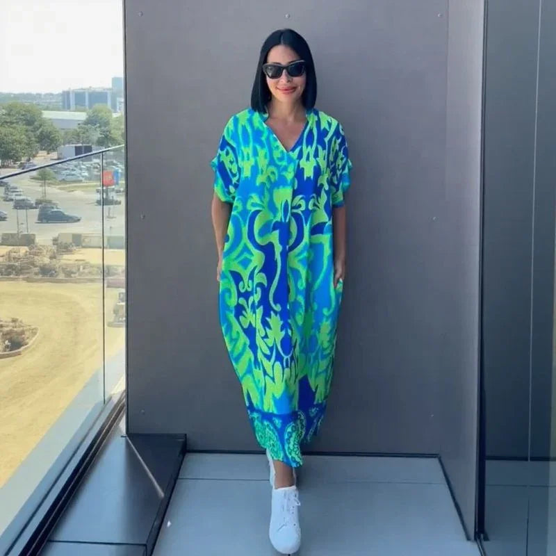 Vestido Oceania™ en Viscosa con Corte Suelto y Estampado Tropical