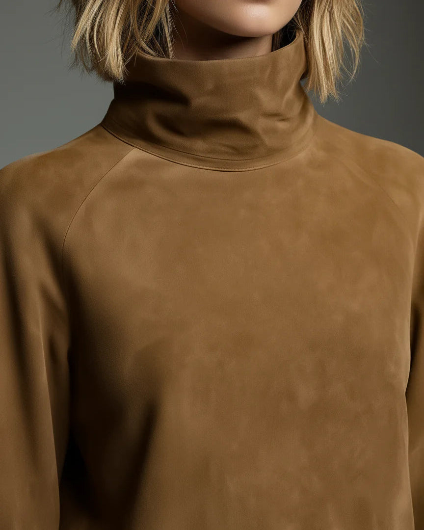 Livia ❘ Vestido mini oversize de ante con cuello alto