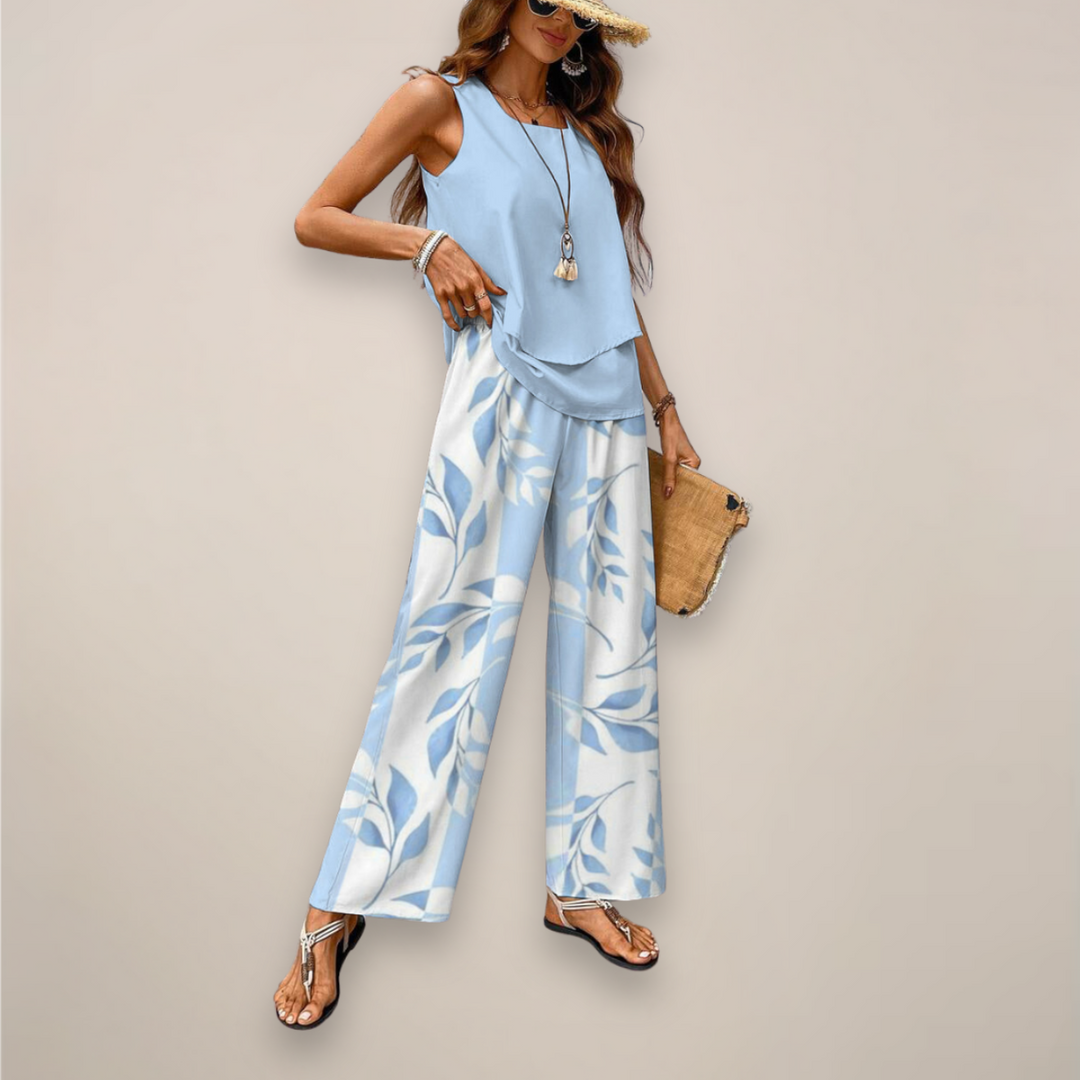 Adoración | Conjunto estampado de mujer para primavera con pantalón ancho