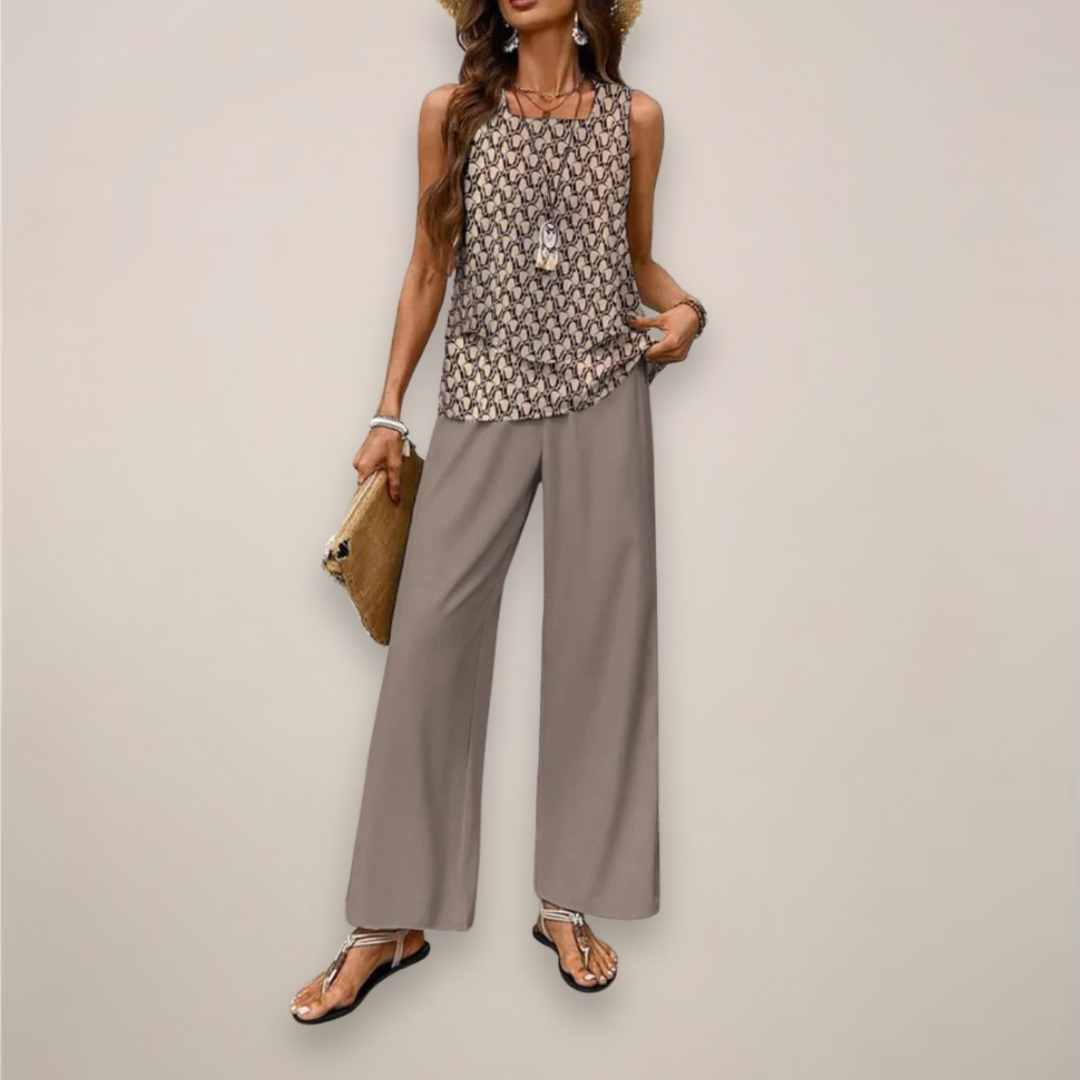 Adoración | Conjunto estampado de mujer para primavera con pantalón ancho