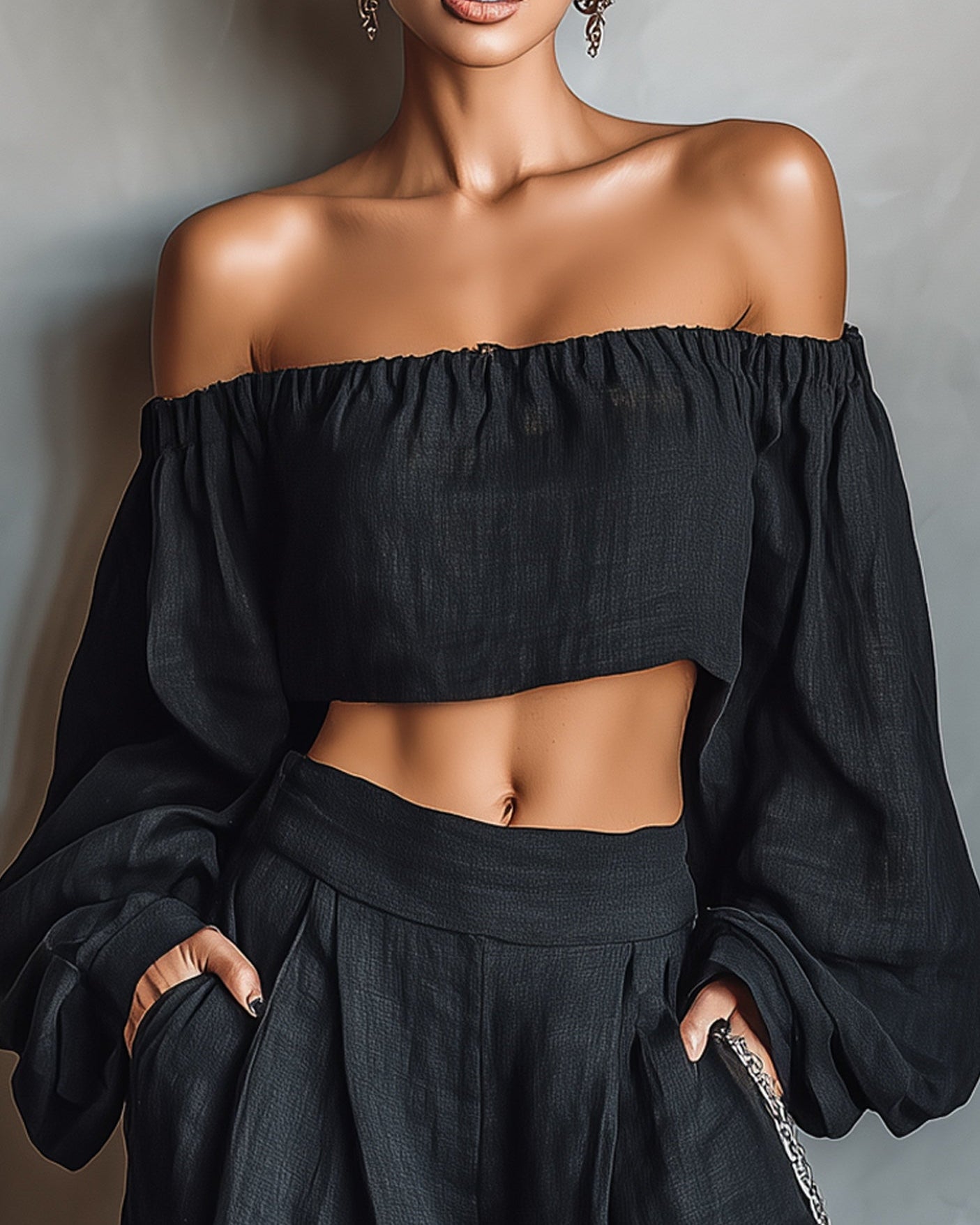 Tess™ || Conjunto de escote off-shoulder con pantalón ancho