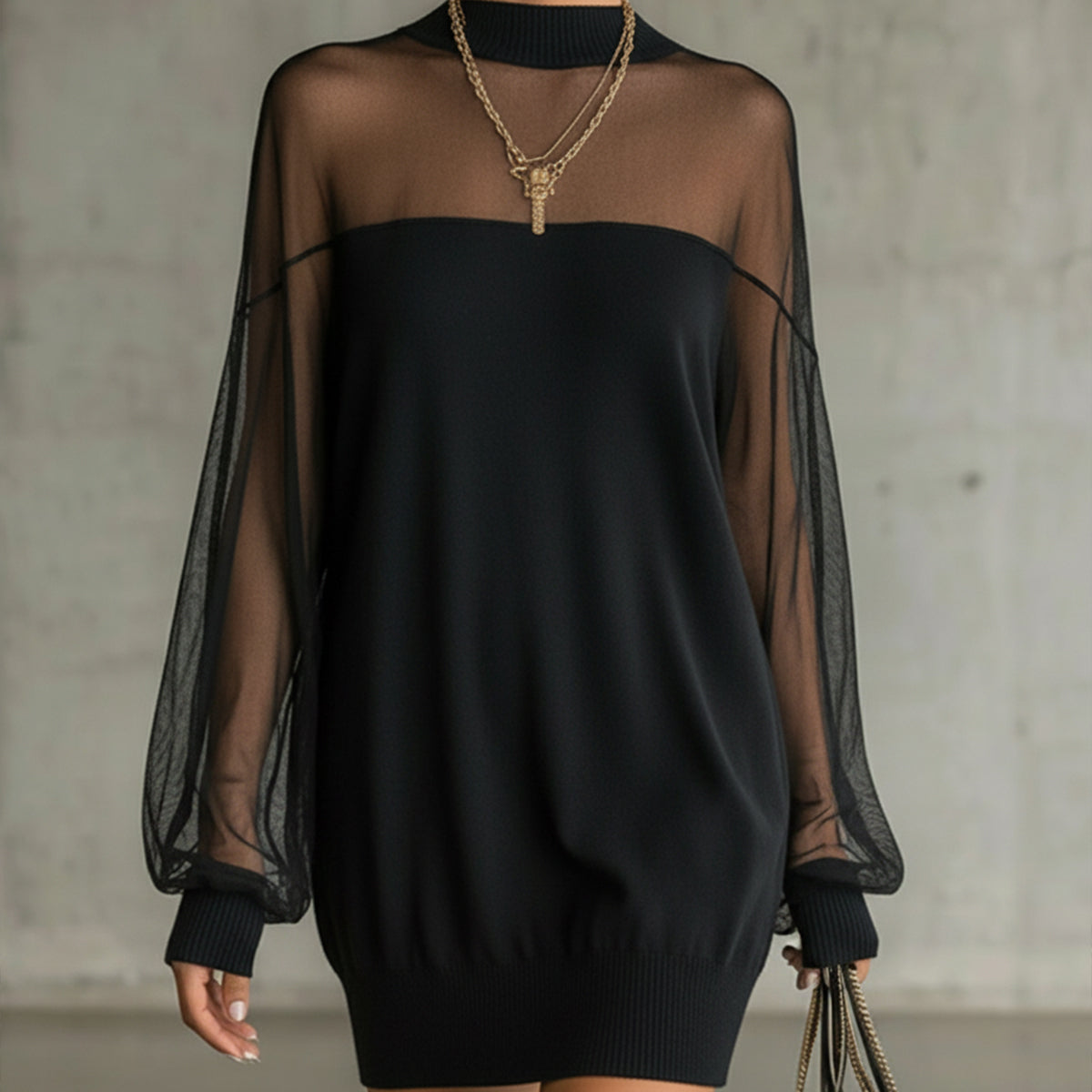 Amélie™ | Vestido Mini Negro Elegante con Mangas de Tul