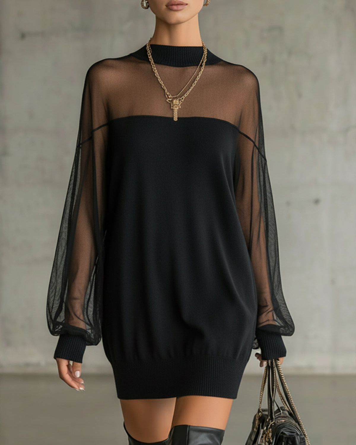 Amélie™ | Vestido Mini Negro Elegante con Mangas de Tul