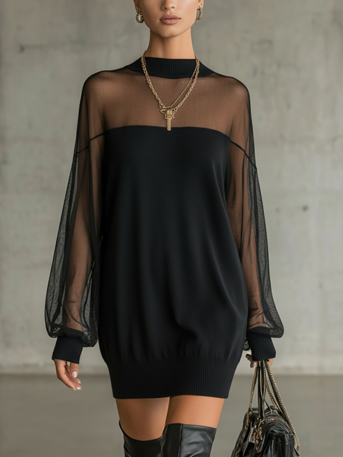 Amélie™ | Vestido Mini Negro Elegante con Mangas de Tul
