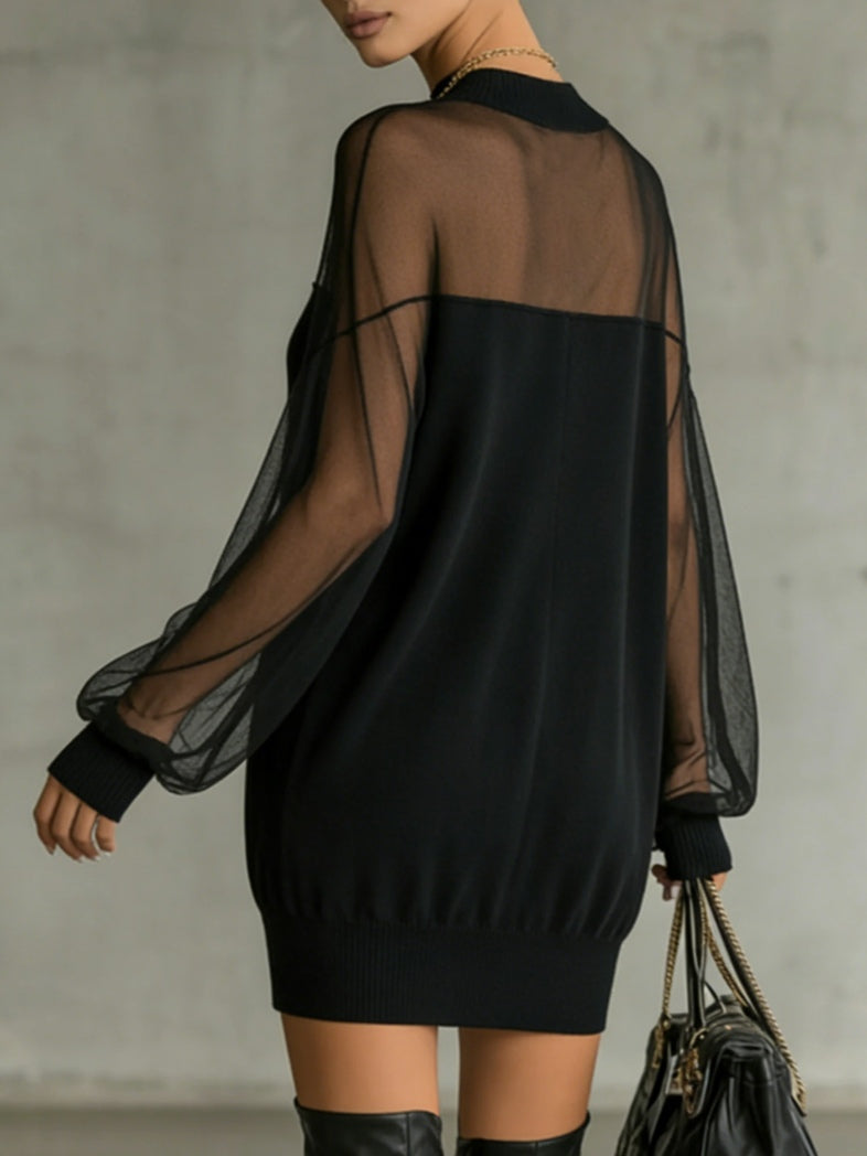 Amélie™ | Vestido Mini Negro Elegante con Mangas de Tul