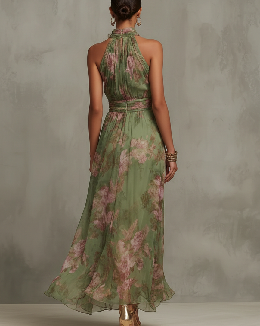 Florine™ | Vestido Maxi Verde con Estampado Floral