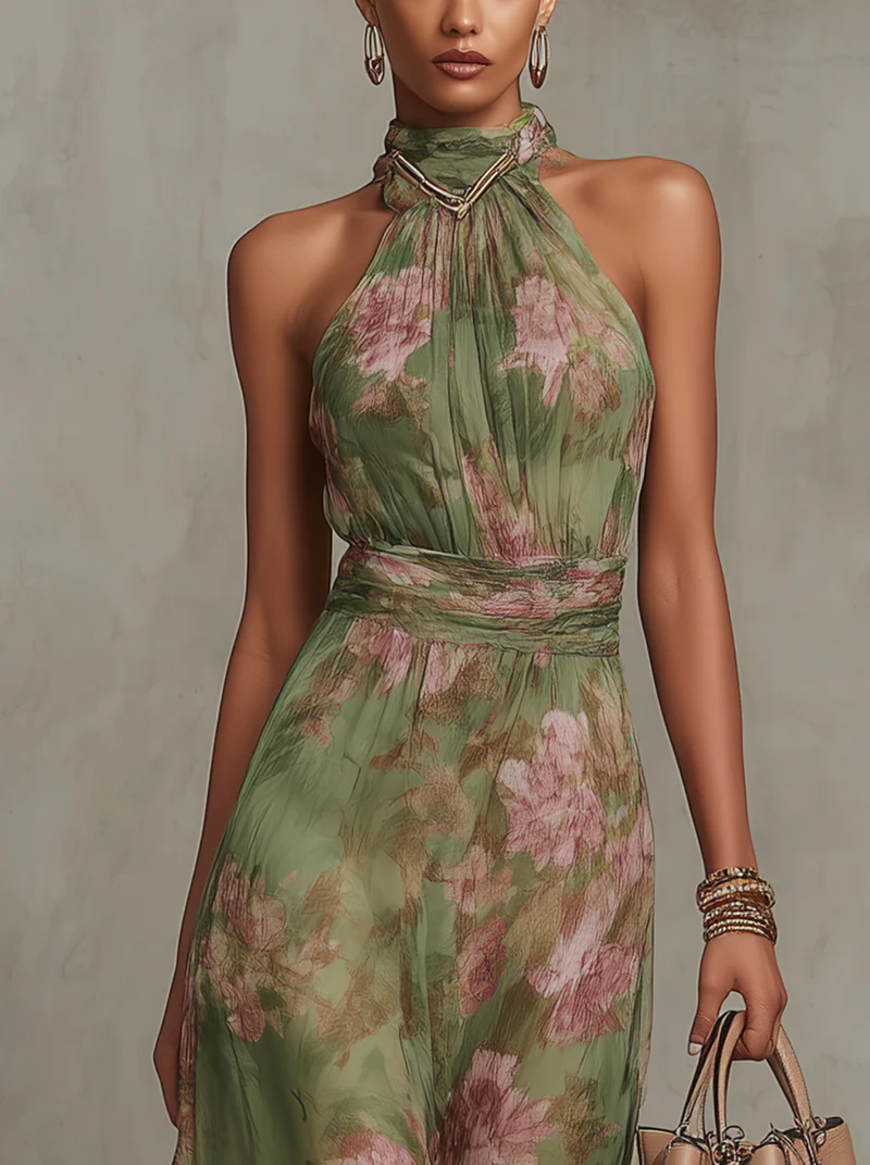Serena ∙ Vestido largo verde de flores