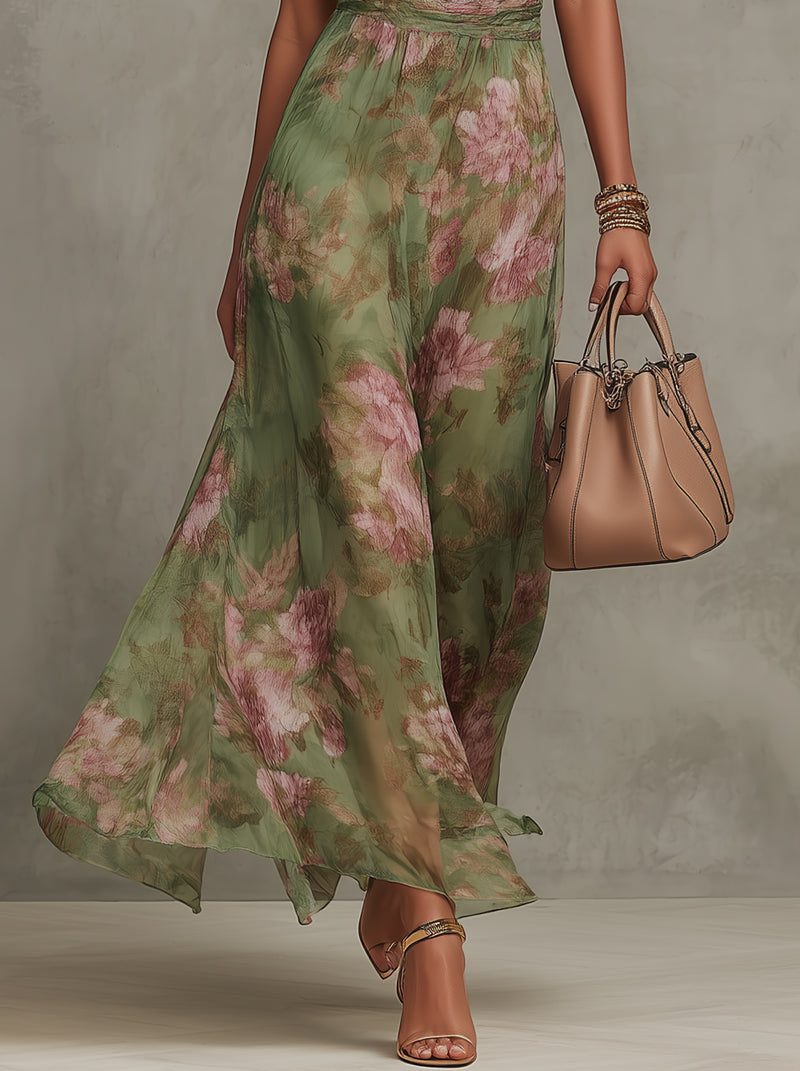 Serena ∙ Vestido largo verde de flores
