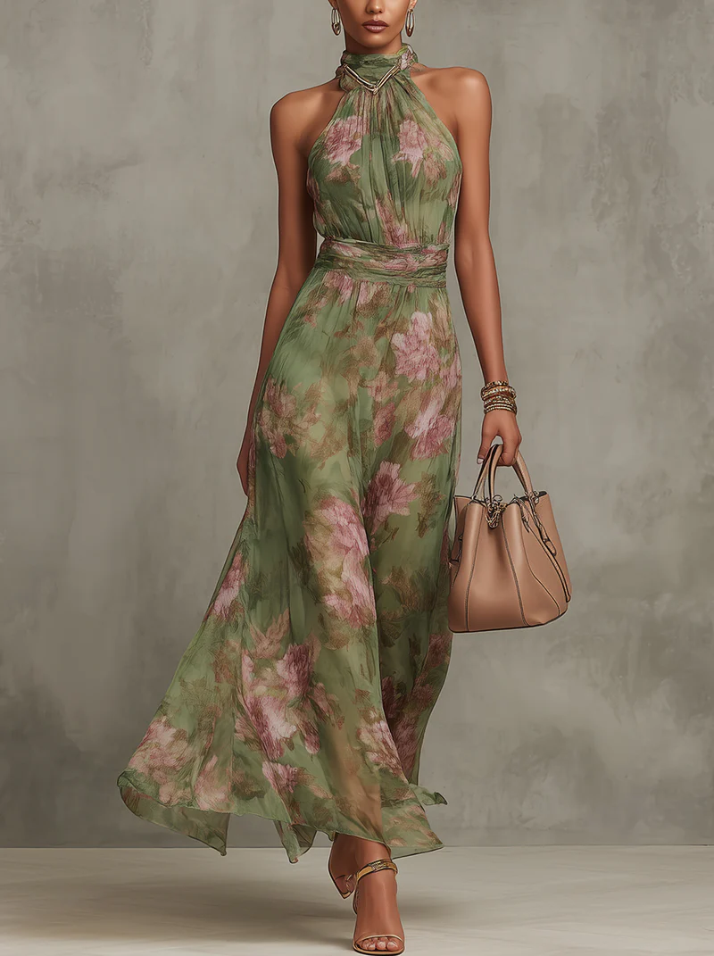 Serena ∙ Vestido largo verde de flores