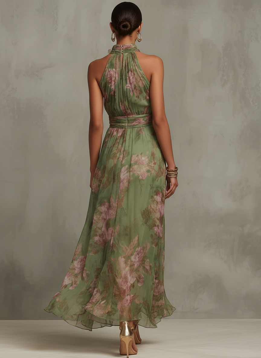 Serena ∙ Vestido largo verde de flores